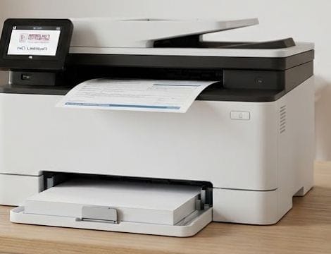 Imprimante multifonction laser A4 posée sur un bureau